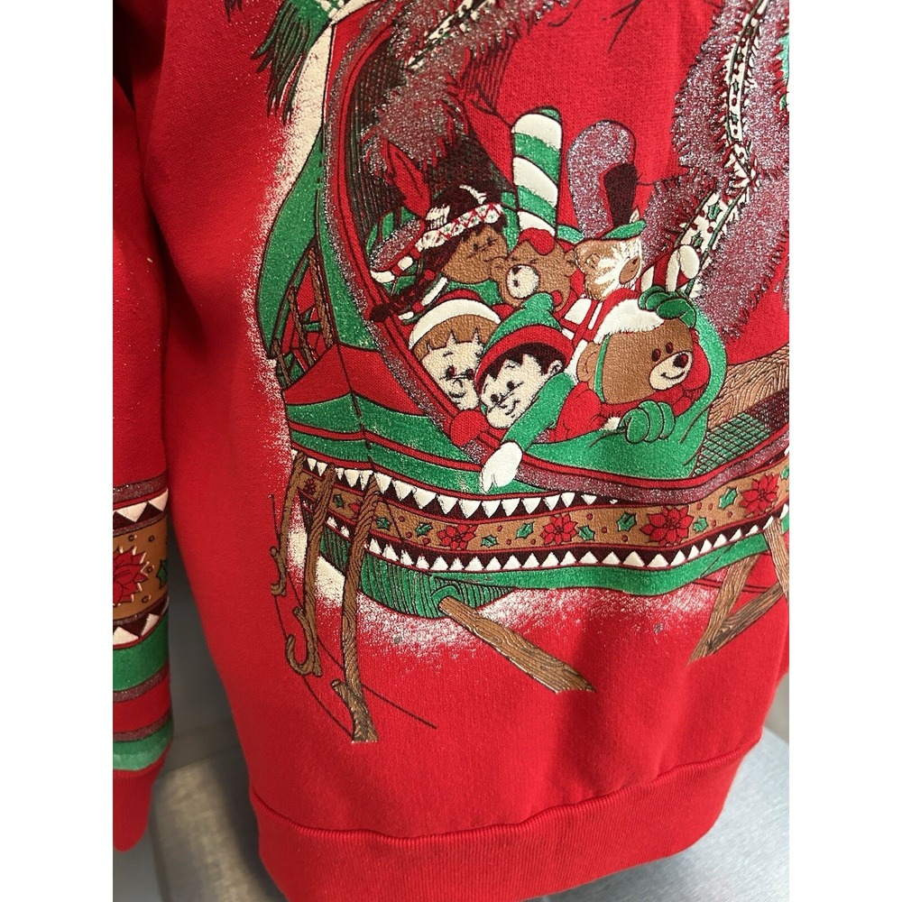 Christmas Sweatshirt Adult Extra Large Embroidered Puff Print 80s Santa AOP - Picture 4 of 14